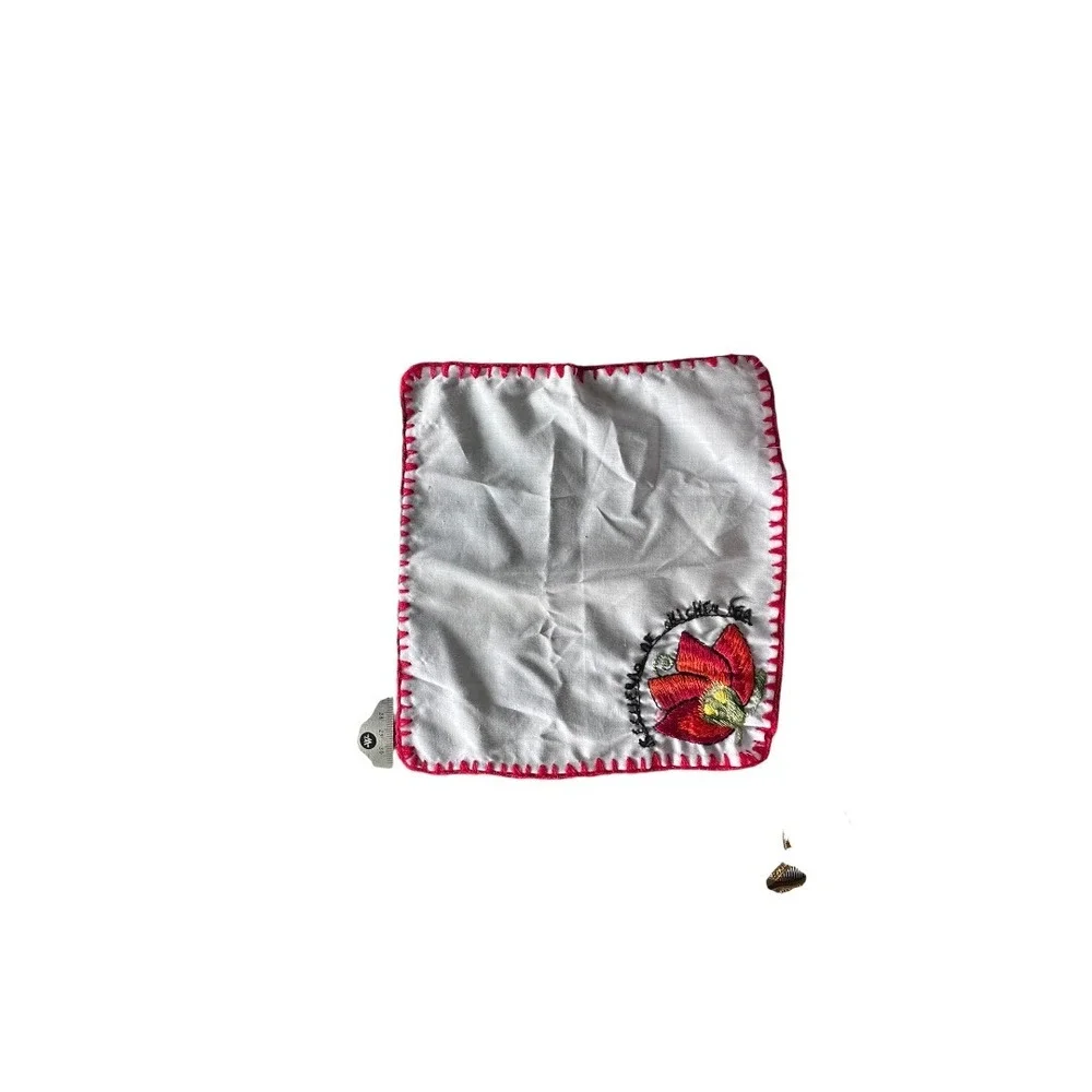 Unbranded Handkerchief Unisex OS White Red Floral Cotton Blend Crochet Trim‎